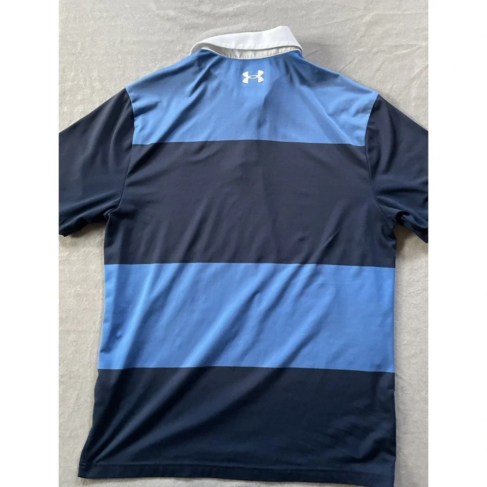 Under Armour Rugby Shirt Mens Medium The Playoff Polo Golf Blue Stripe Blokecore